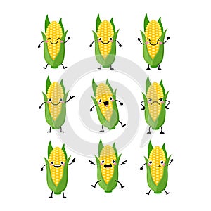 Cute corn characters set with different emitions vector illustration.