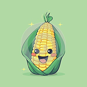 cute corn cob character happy smiling
