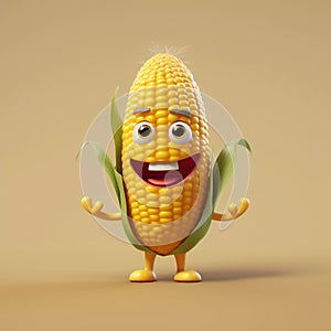 Cute Corn Happy Cartoon Character