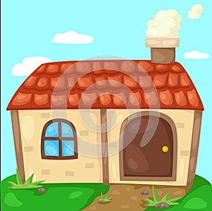 Cute cottage with smoking chimney