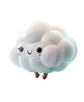 cute cotton cloud isolated on transparent background. 3d illustration.