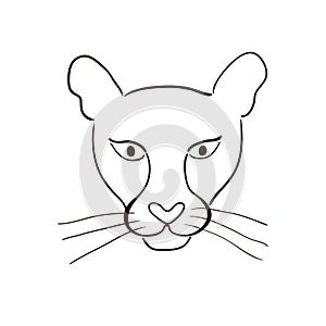 Cute cougar face hand drawn illustration, sketch.