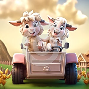 Cute couple Goat isometric emoji in cartoon style