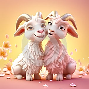 Cute couple Goat isometric emoji cartoon style