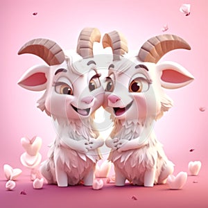 Cute couple Goat isometric emoji cartoon style