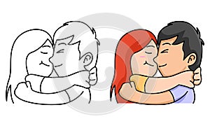 Cute couple hugging coloring page for kids