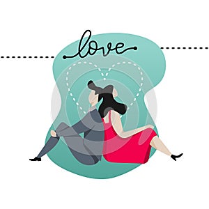 Cute couple in love with love text vector illustration flat millenials modern design photo