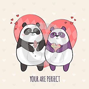 Cute couple of pandas in love