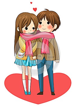 Cute couple sharing their warmth in winter vector photo