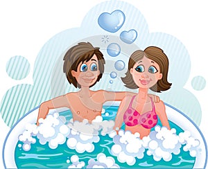 Cute Couple Sitting In A Jacuzzi Spa