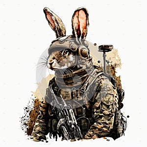 Cute and Courageous Rabbit Commando Design for Stock Photos - Generative AI