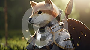 cute and courageous shiba inu knight, digital art illustration, Generative AI