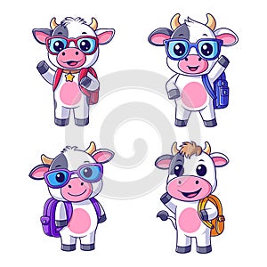 Cute cow carrying a backpack set