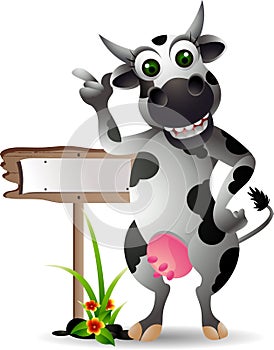 Cute cow cartoon with blank board