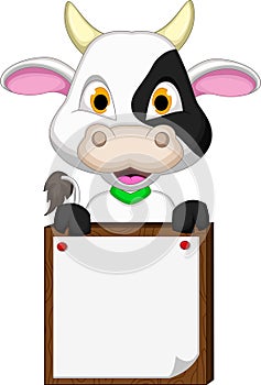 Cute cow cartoon with blank board