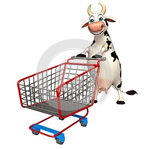 Cute Cow cartoon character with trolly