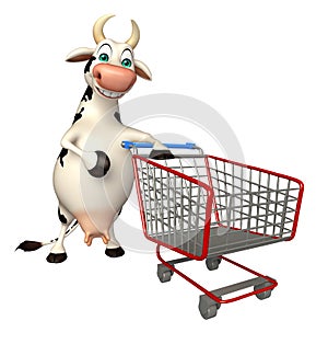 Cute Cow cartoon character with trolly