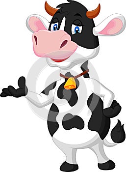 Cute cow cartoon presenting photo