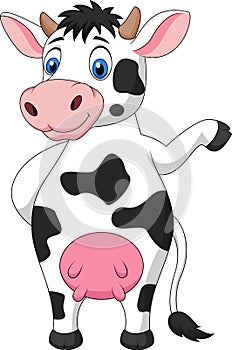 Cute cow cartoon waving hand