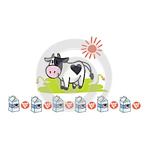 Cute cow dairy cartoon vector illustration motif set