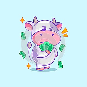 Cute cow has a lot of money