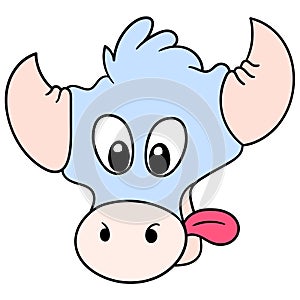 Cute cow head sticking out tongue. carton emoticon. doodle icon drawing