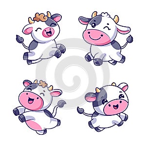 A cute cow is jumping set