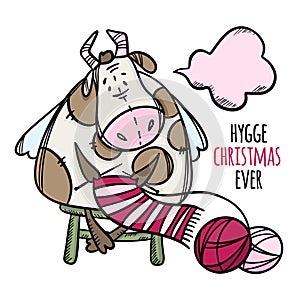 CUTE COW KNITS A CHRISTMAS SCARF Vector Illustration Set