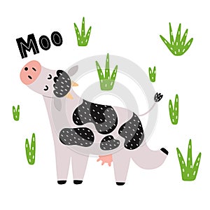 Cute cow mooing isolated element on white background