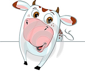 Cute Cow Peeking Out from Behind a White Surface - Vector