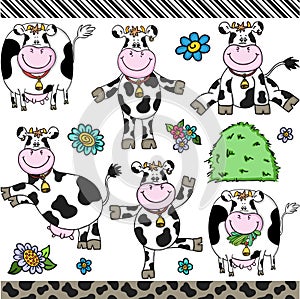 Cute cow set digital elements