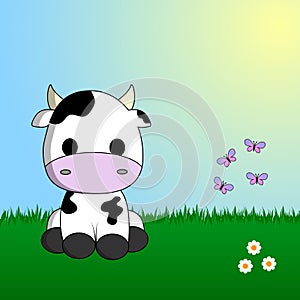 Cute cow sitting in grass