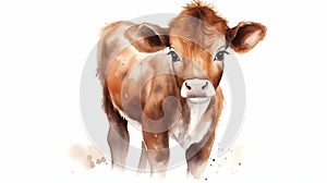 Cute cow watercolor isolated on white background. Farm cow animal set. generative ai