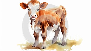 Cute cow watercolor isolated on white background. Farm cow animal set. generative ai