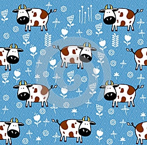 Cute cows seamless pattern. childish background fabric, textile