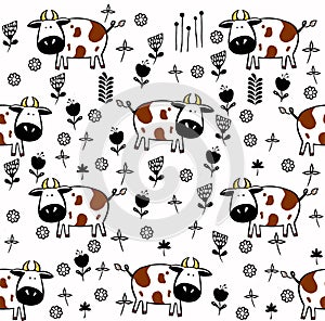 Cute cows seamless pattern. childish background fabric, textile