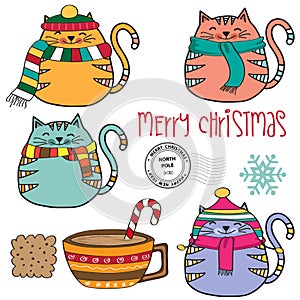 Cute cozy cats collection  and other Christmas elements