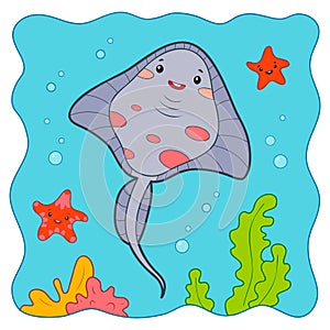 Cute Cramp-fish underwater cartoon. Cramp-fish clipart