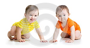 Cute crawling babies boys isolated on white