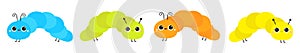 Cute crawling catapillar bug set line. Cartoon funny kawaii baby animal character. Caterpillar insect icon. Colorful bright yellow