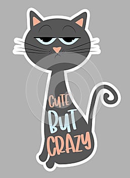 Cute But Crazy - funny text with grimacing cat.