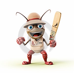 Cute Cricket 3d Clay Render: Cartoon Cockroach In Cricketing Attire