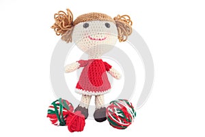 Cute Crocheted Doll In Red Dress