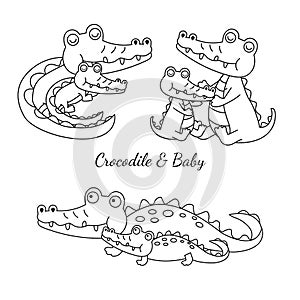 Cute crocodile and baby cartoon photo