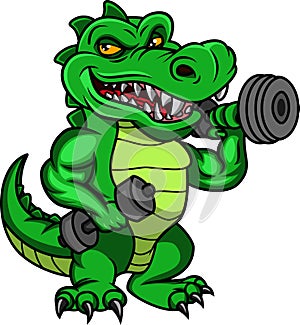 Cute crocodile cartoon holding dumbbells