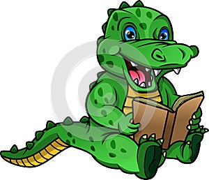 Cute crocodile cartoon reading book