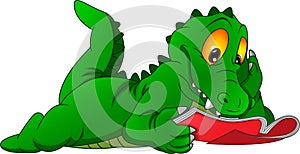 Cute crocodile cartoon reading book