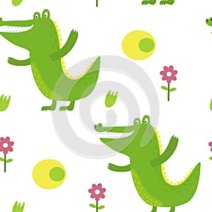 Cute crocodile in cartoon style. pattern