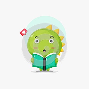 Cute crocodile character reading book icon illustration