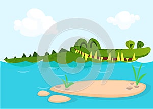 Cute crocodile lizard cartoon swimming. Vector character illustration for children book..